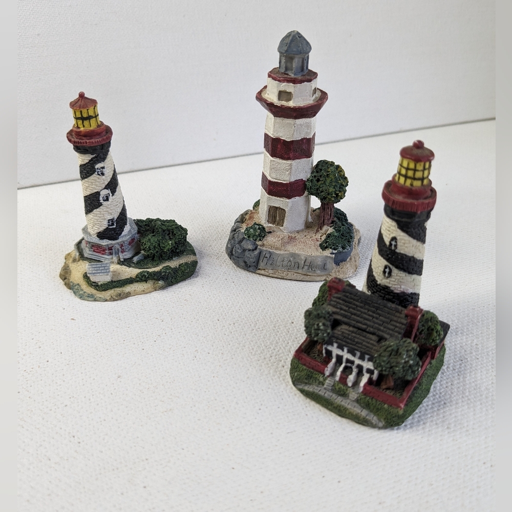 Lot of 3 Lighthouse Figurines 2"-3" Nautical Theme Decor C2